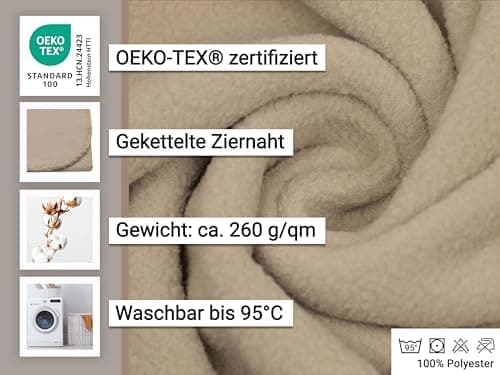 ZOLLNER Kuscheldecke in Taupe - weiche Couchdecke 130x170 cm - waschbar bis 95°C - Hotelqualität - Oeko Tex® Zertifizier