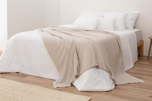 Todocama Mehrzweck-Tagesdecke - Beige Sand, 180 x 260 cm, Bett und Sofa Überwurf, Jarapas, Waffelstruktur, Multi-Use