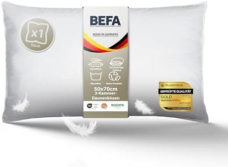 BEFA NATUR Allergiker geeignet 3-Kammer Daunenkissen 550g Füllgewicht 50x50 cm | Tierwohl Oeko-TEX Klasse 1 Made in Germ