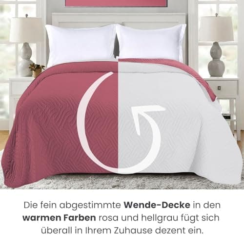 Wometo OekoTex Tagesdecke 220x240 cm gesteppt Wattiert Wende-Design XXL Bettüberwurf