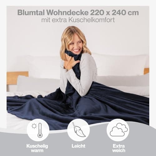 Blumtal wohndecke Anthrazit - flauschig - Oeko-TEX zertifiziert - 130x150 cm - Couch & Wohnzimmernutzung - Fliesdecke -