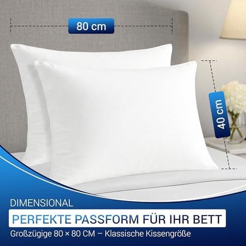 Federkissen 80x80 cm (2er Set) - 100% Federfüllung & Bauwolle Bezug, Oeko-Tex, Made in Germany,ideal für Allergiker & Ki