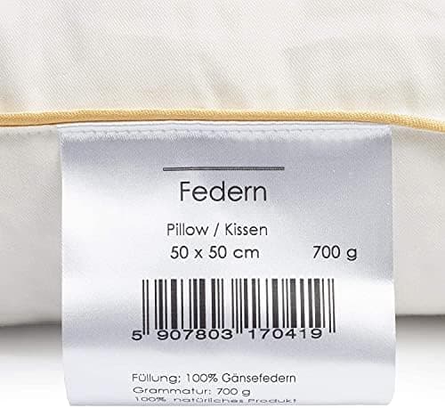 Federkissen 50x50 cm | 700g Federn 100% OekoTex Zertifikat | Baumwollbezug