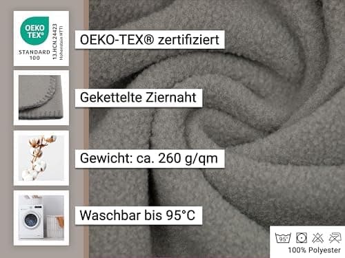 ZOLLNER Kuscheldecke in Taupe - weiche Couchdecke 130x170 cm - waschbar bis 95°C - Hotelqualität - Oeko Tex® Zertifizier