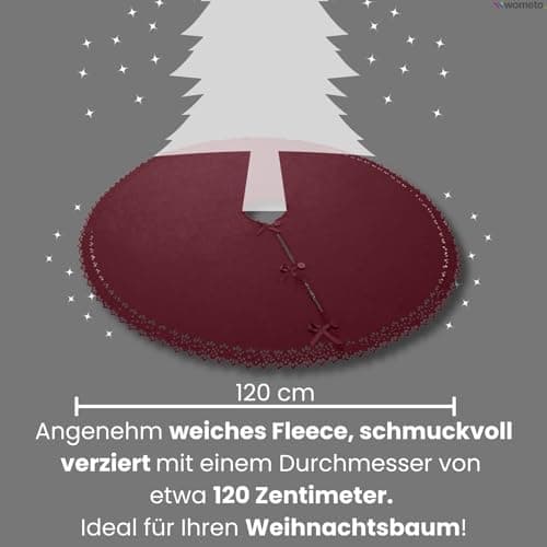 Christbaumdecke Wometo Ø 120 cmGrün – Satinbänder & Knöpfe – Romantisches Landhaus-Muster – Fleece, OEKO-TEX