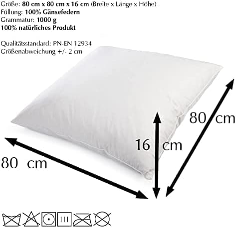 2er Set Premium Qualität Federkissen | Füllung: 1000 Gramm Gänsefedern | Bezug: 100% Baumwolle | 100% Natur Kissen 80x80