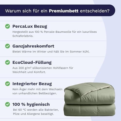 Zelesta Premiumbed 140x200 Doppelfach Daunendecke - Für Alle Jahreszeiten - Warm und Komfortabel - Waschbar -Anti-Allerg