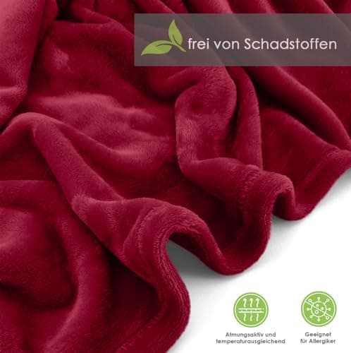 Heimtexland Kuscheldecke flauschig Oekotex warm Super Soft Decke 130x170 cm Bordeaux weinrot