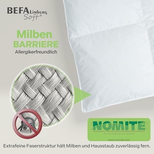 NOMITE Downewecker Ganzjahr 135x200 cm | 90% Federn & 10% Daunen | atmungsaktiv & pflegeleicht | für Allergiker | Tierwo