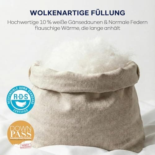 Deingebeudecke 135x200 mit Federn & Gänsedaunen, 100% Bauwolle Oeko-Tex, RDS Zertifiziert für Tierwohl (Ganzjahres Daune