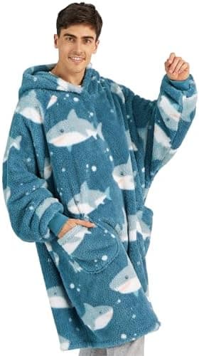 BEDSURE Hoodie Decke mit Ärmeln - Warme Kuschelpullover für Frauen - Tragbare Erwachsenendekke Grau OEKO-TEX 95x85 cm