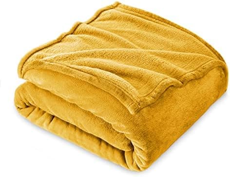 FARFALLAROSSA Oeko-TEX Flauschig Kuscheldecke 130x160 cm - Super Weiche Fleecedecke als Sofaüberwurf - Wohndecke Gelb OE