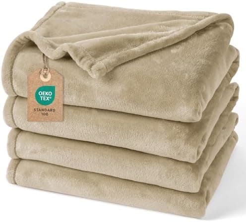 Oeko-Tex Weich Warm Kuscheldecke PHF Flauschig Fleecedecke 130x150cm - Beige, Couch, Sofa & Bett Überwurf