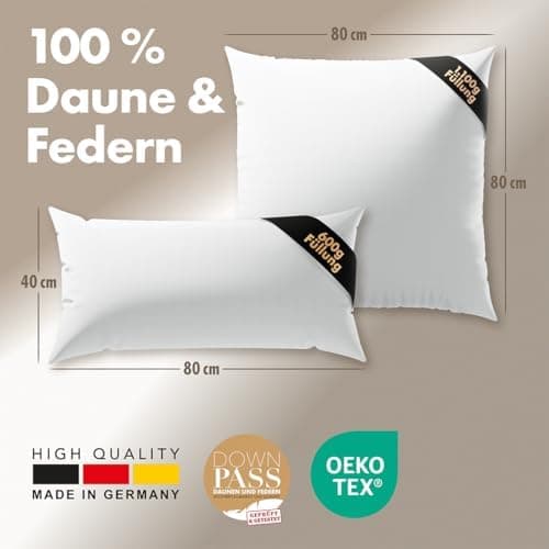Lilenno Home 3-Kammer Daunenkissen 40x80 - Allergiker geeignet - langlebiges Kopfkissen mit Daunen- und Federn-Füllung