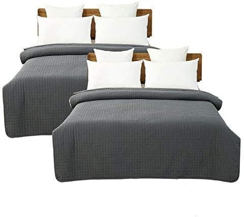 WOLTU Tagesdecke Steppdecke Doppelbett Dunkelgrau-Crème 170x210 cm 360GSM Global Recycled Standard Kariert