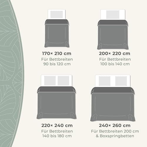 Gräfenstayn Premium Tagesdecke Anthrazit - weich, knitterfrei & pflegeleicht - Nahtlose Steppung & Blatt-Design - Bett &