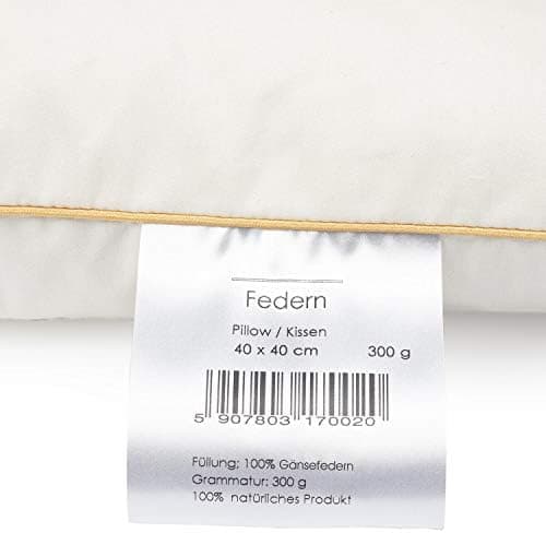 Federkissen 40x40 cm | 300g Kissenfüllung 100% Federn | OekoTex Zertifikat | Baumwollbezug | comfort pillow 40x40cm | Oe