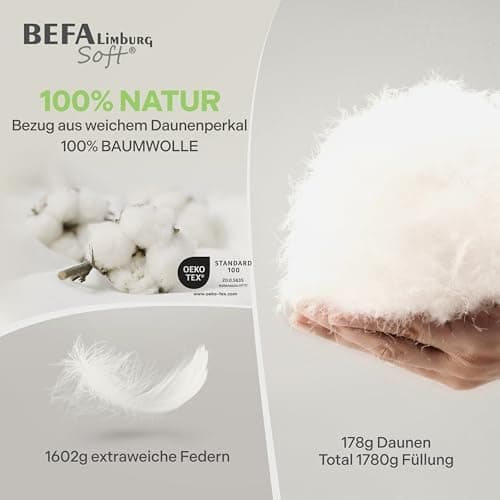 NOMITE Downewecker Ganzjahr 135x200 cm | 90% Federn & 10% Daunen | atmungsaktiv & pflegeleicht | für Allergiker | Tierwo