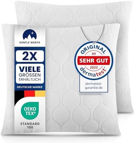 Gentle North Kopfkissen (40x40 cm) - 2er Set - Weiß für Bett und Deko - Ökotex - Waschbar - Reißverschluss für Füllung