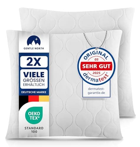 Gentle North Kopfkissen (40x40 cm) - 2er Set - Weiß für Bett und Deko - Ökotex - Waschbar - Reißverschluss für Füllung