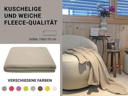 ZOLLNER Kuscheldecke in Taupe - weiche Couchdecke 130x170 cm - waschbar bis 95°C - Hotelqualität - Oeko Tex® Zertifizier