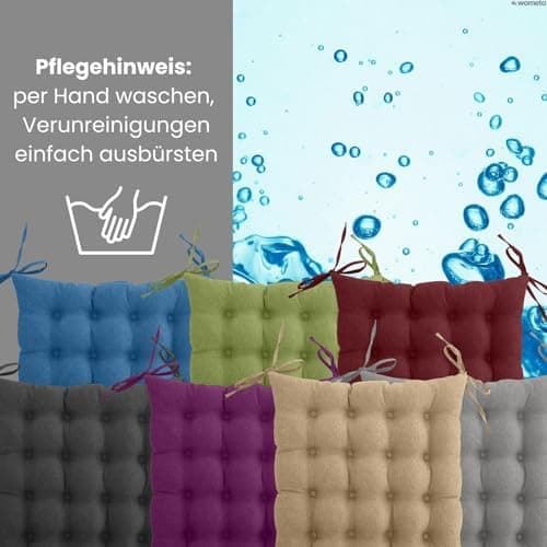 Wometo 4er Set Sitzkissen Stuhl OekoTex - beigeh ConfigurationManager Stuhlkissen Funktionales Polster mit Bändern OEKO-