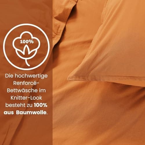 Wometo Bettwäsche Renforce Stone-Washed - Curry Gelb 100% Baumwolle OEKO-TEX Weich Modern Used-Look Leinen-Optik OEKO-TE