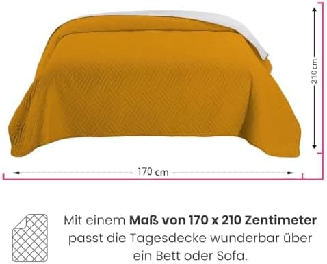 Wometo OekoTex Tagesdecke 220x240 cm gesteppt Wattiert Wende-Design XXL Bettüberwurf