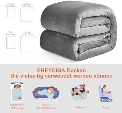EHEYCIGA Flauschig weiche Kuscheldecke Grau 130x165 für Wohnzimmer und Sofa OEKO-TEX
| EHEYCIGA weiche warme Fleecedeck