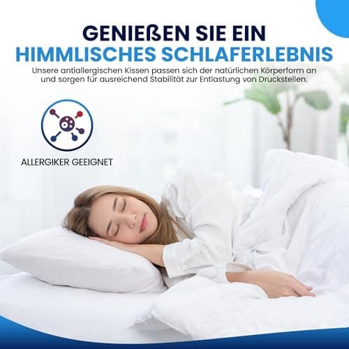 Federkissen 80x80 cm (2er Set) - 100% Federfüllung & Bauwolle Bezug, Oeko-Tex, Made in Germany,ideal für Allergiker & Ki