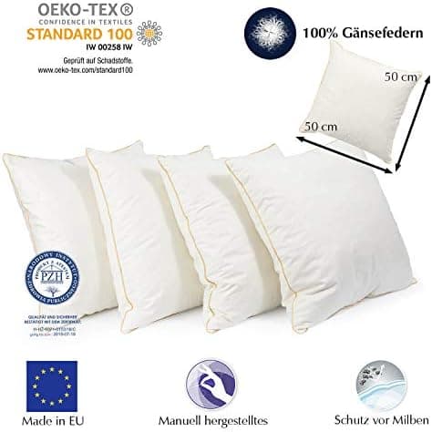 Federkissen 50x50 cm | 700g Federn 100% OekoTex Zertifikat | Baumwollbezug