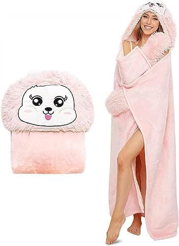 Rosa Sherpa Fleece Ärmeldecke für Frauen als Geschenk(te) warm und weich 152x125cm