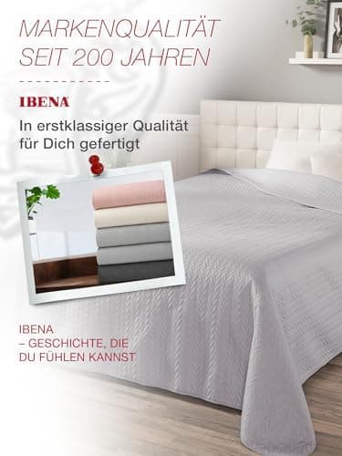 Ibena Nancy Tagesdecke 220x250 cm - Leichte Rosa Decke mit Zopfmuster für Luxuschlaf
