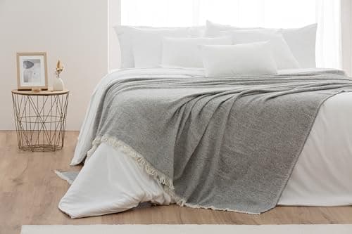 Todocama extra weiche Baumwolldecke Sandbeige, dekorativ für Sofa und Bett,softes Wohnzimmer und Schlafzimmer Accessoire