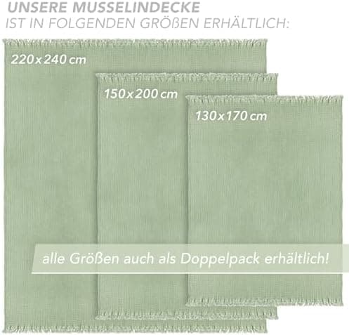 Oeko-Tex zertifizierte Musselin Tagesdecke 220x240cm Hellblau | Couch- & Sofadecke XXL | Baumwolle Qualität