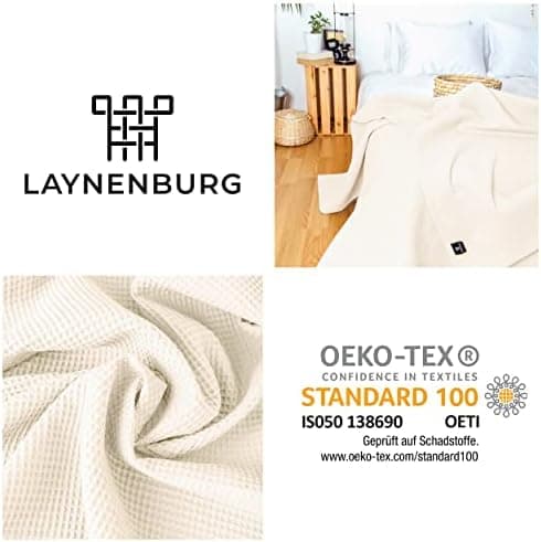 LAYNENBURG Premium Sommerdecke 150 x 200 cm - Waffelpique 100% Baumwolle - Creme OEKO-TEX STANDARD 100