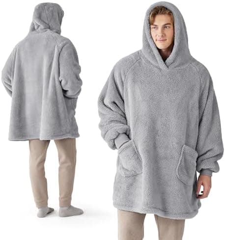 BEDSURE Hoodie Decke mit Ärmeln - Warme Kuschelpullover für Frauen - Tragbare Erwachsenendekke Grau OEKO-TEX 95x85 cm
