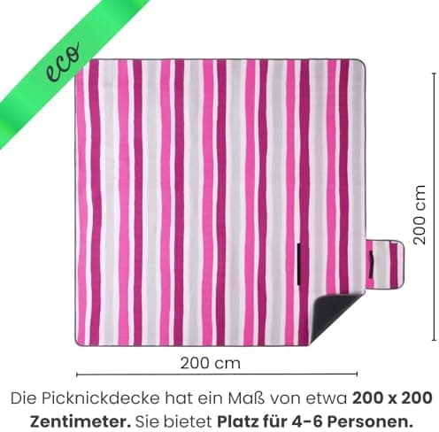 Eco-Line Nachhaltige Wasserdichte Picknickdecke XXL 100% Recycltes Fleece Outdoor-isoliert Streifen Blau HellblauGrün Wa
