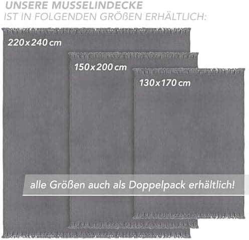 Oeko-Tex zertifizierte Musselin Tagesdecke 220x240cm Hellblau | Couch- & Sofadecke XXL | Baumwolle Qualität