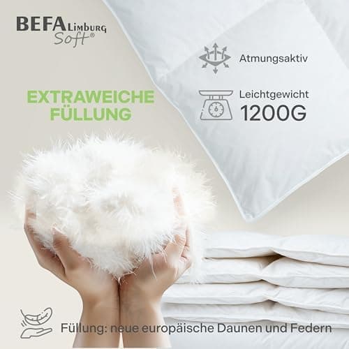 NOMITE Downewecker Ganzjahr 135x200 cm | 90% Federn & 10% Daunen | atmungsaktiv & pflegeleicht | für Allergiker | Tierwo