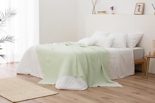 Todocama Mehrzweck-Tagesdecke - Beige Sand, 180 x 260 cm, Bett und Sofa Überwurf, Jarapas, Waffelstruktur, Multi-Use