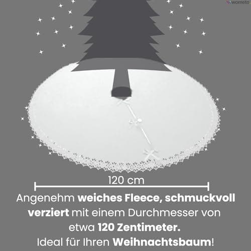 Christbaumdecke Wometo Ø 120 cmGrün – Satinbänder & Knöpfe – Romantisches Landhaus-Muster – Fleece, OEKO-TEX