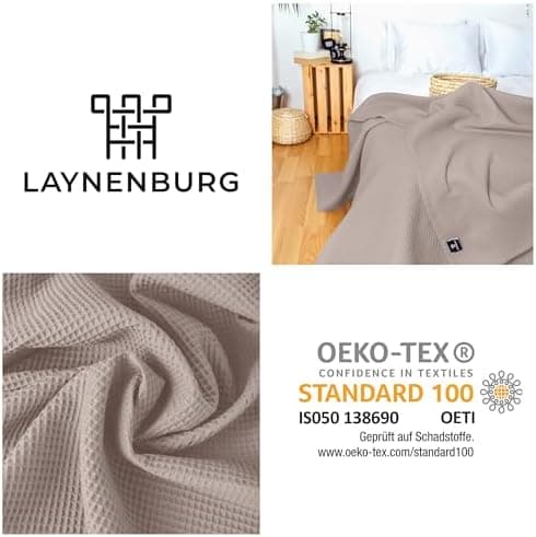 LAYNENBURG Premium Sommerdecke 150 x 200 cm - Waffelpique 100% Baumwolle - Creme OEKO-TEX STANDARD 100