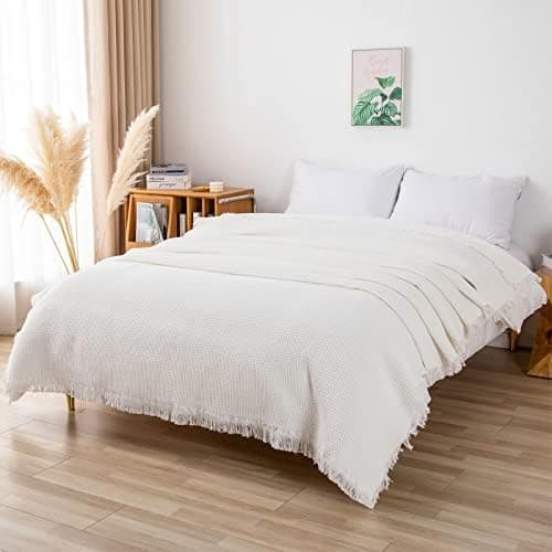 GAOWEI Premium Tagesdecke Grau - Multiwertige Sofa Cover 180x230cm - Dekorative Fransen, Groß Waffelmuster, als Bett- un