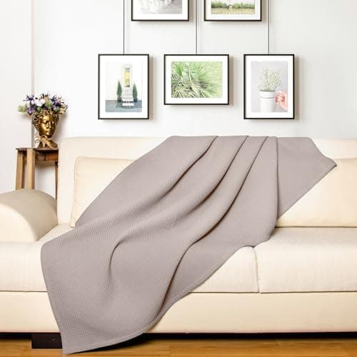 LAYNENBURG Premium Sommerdecke 150 x 200 cm - Waffelpique 100% Baumwolle - Creme OEKO-TEX STANDARD 100