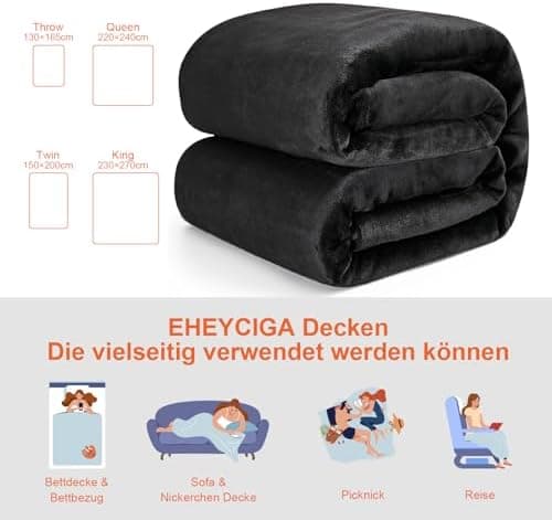 EHEYCIGA Flauschig weiche Kuscheldecke Grau 130x165 für Wohnzimmer und Sofa OEKO-TEX
| EHEYCIGA weiche warme Fleecedeck