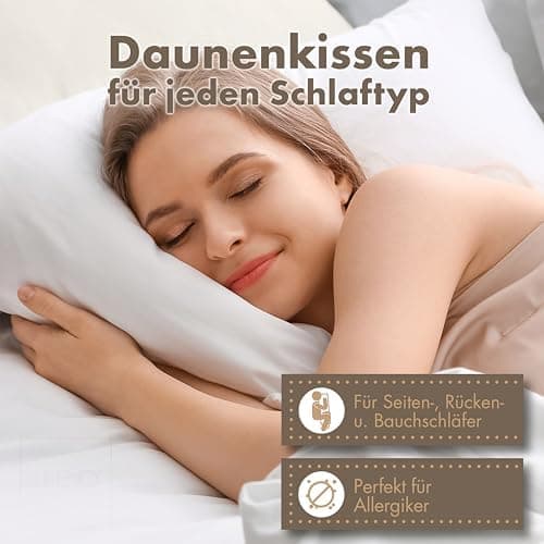 Lilenno Home 3-Kammer Daunenkissen 40x80 - Allergiker geeignet - langlebiges Kopfkissen mit Daunen- und Federn-Füllung