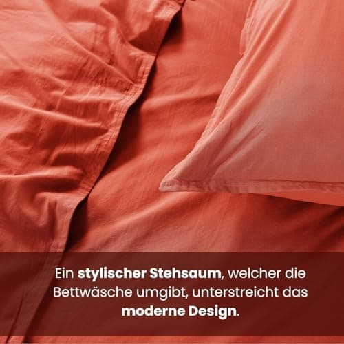 Wometo Bettwäsche Renforce Stone-Washed - Curry Gelb 100% Baumwolle OEKO-TEX Weich Modern Used-Look Leinen-Optik OEKO-TE