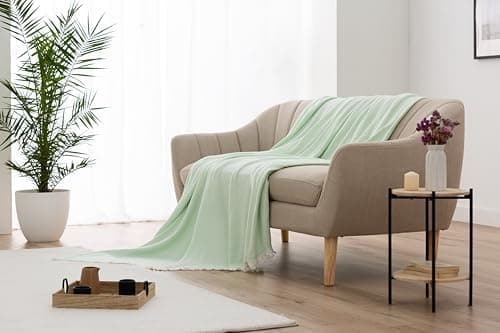 Todocama extra weiche Baumwolldecke Sandbeige, dekorativ für Sofa und Bett,softes Wohnzimmer und Schlafzimmer Accessoire