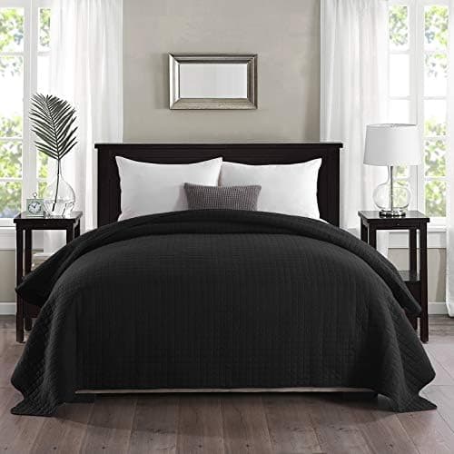 WOLTU Tagesdecke Steppdecke Doppelbett Dunkelgrau-Crème 170x210 cm 360GSM Global Recycled Standard Kariert